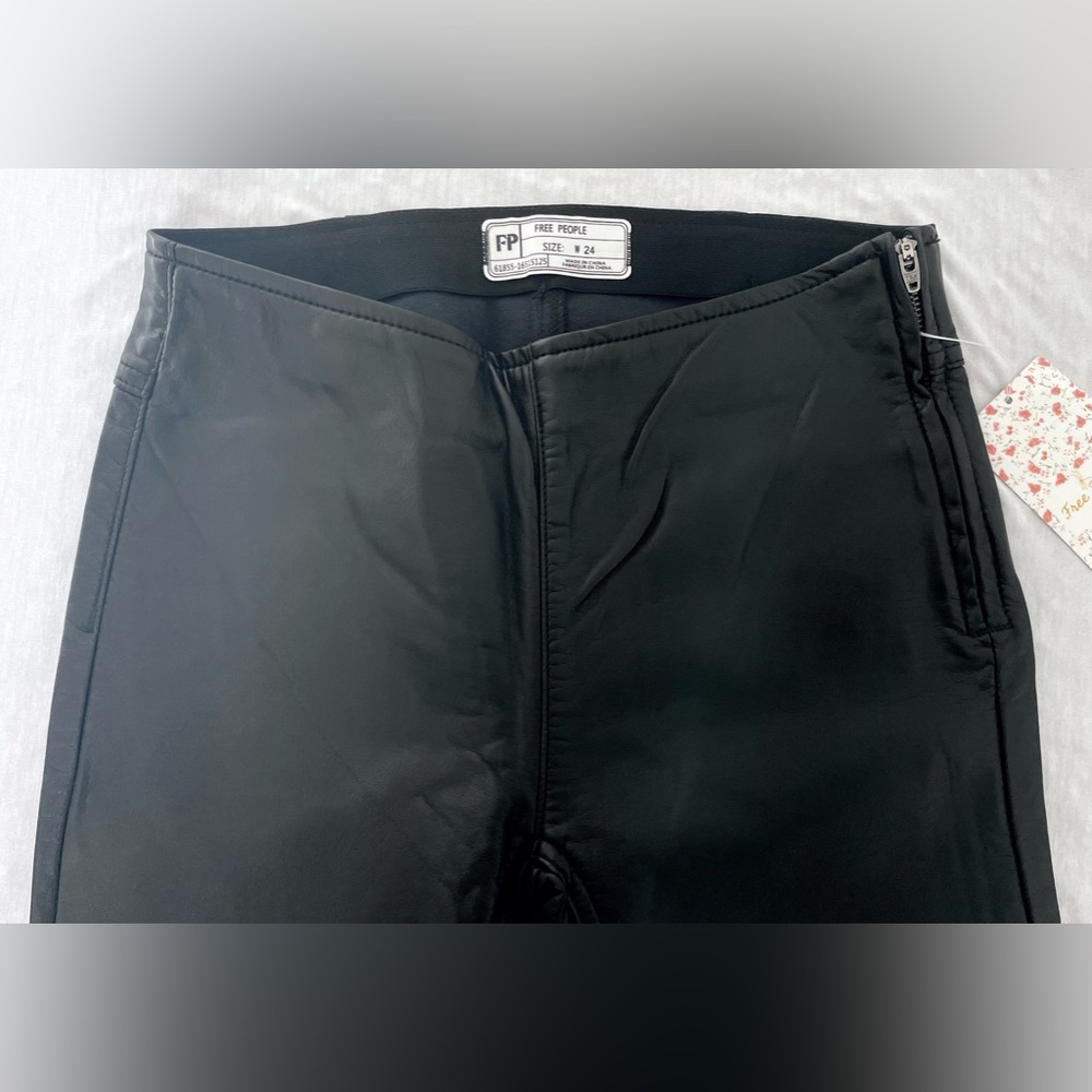 NWT Free People Black Penny Pull on Vegan Leather Flare Pants Size 24 - Picture 7 of 11